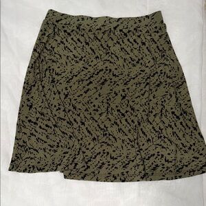 Altar'd State Olive Green A-Line Skirt with Black Abstract Print